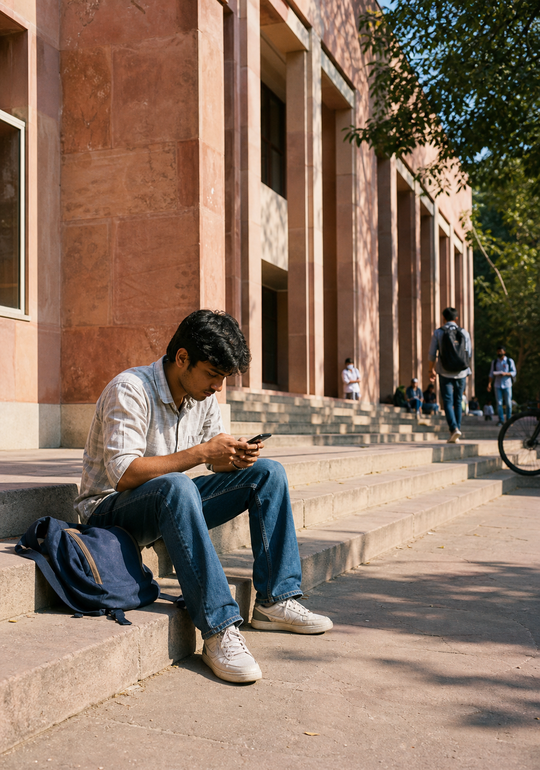 A student taking a quiet moment with Preraṇā between classes
